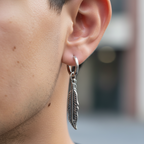 Orecchino a cerchio con pendente piuma – Acciaio 316L (Silver)
