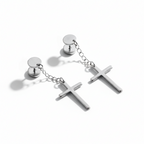 Orecchini a Catena con Croce in Acciaio Inossidabile 316L – Coppia (Silver / Gold)