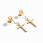 Orecchini a Catena con Croce in Acciaio Inossidabile 316L – Coppia (Silver / Gold)