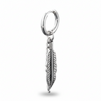 Orecchino a cerchio con pendente piuma – Acciaio 316L (Silver)