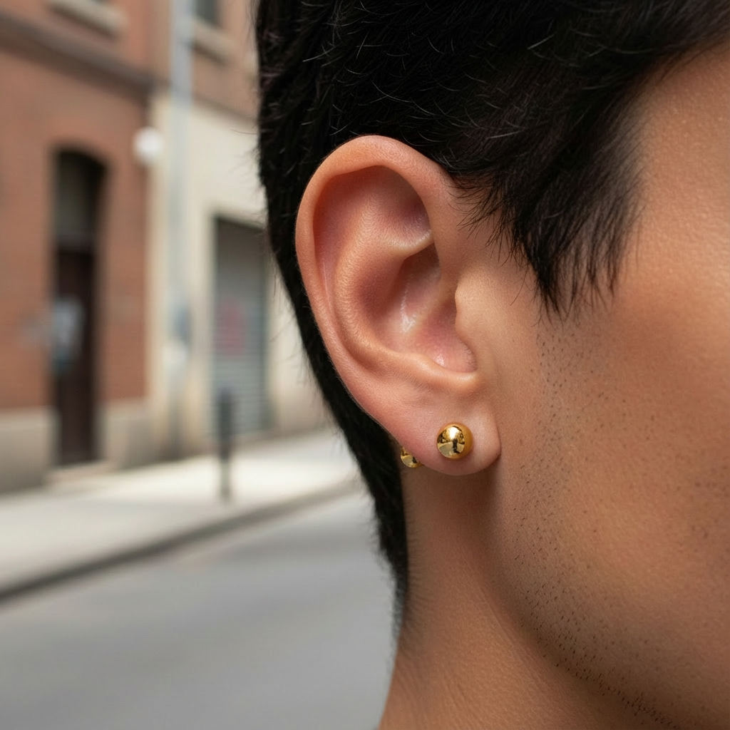 Orecchini a Sfera con Barra — Coppia (SIlver/Gold)