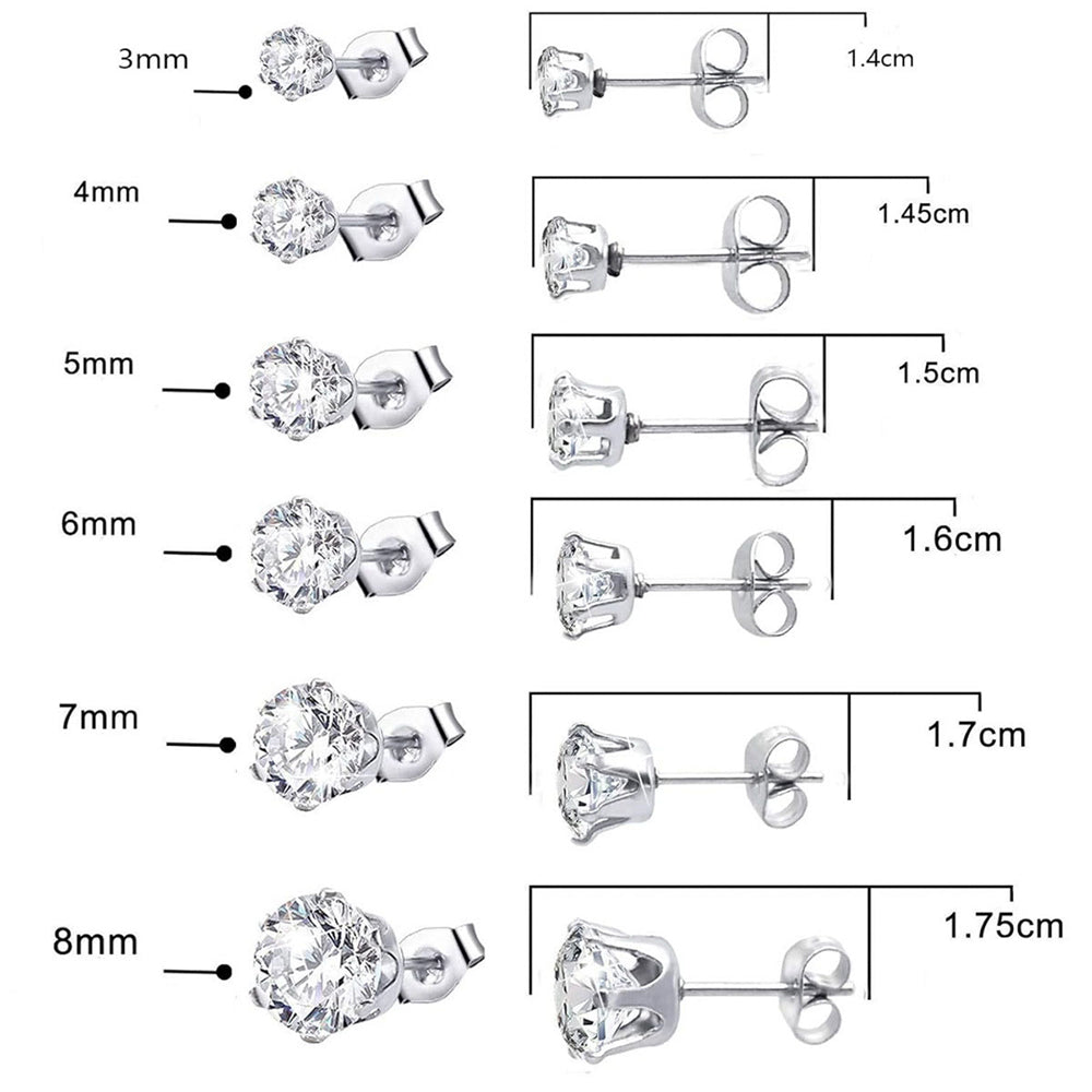 Orecchino Zircone Brillante – Diverse Dimensioni (Unità Singola)